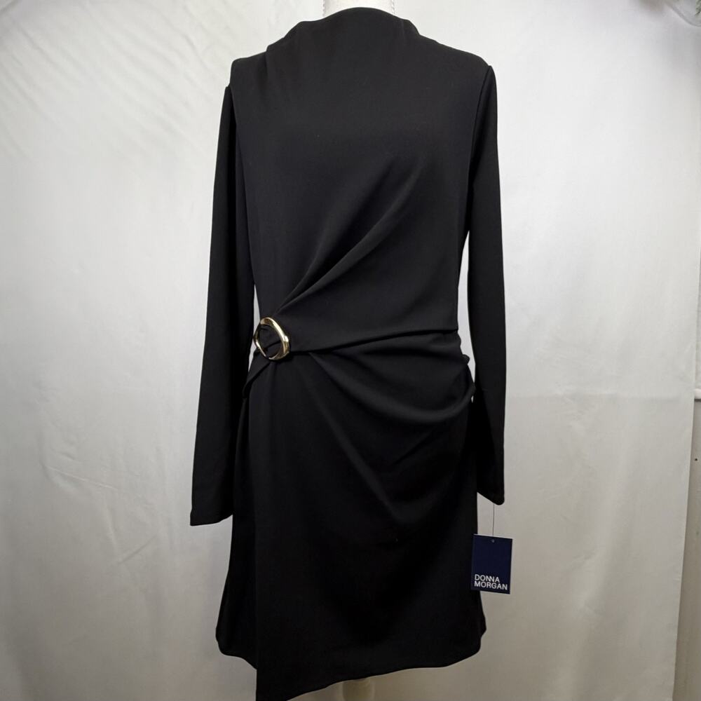 $89 Donna Morgan Women's Black Long Sleeve Dress Size 10 Belt Buckle